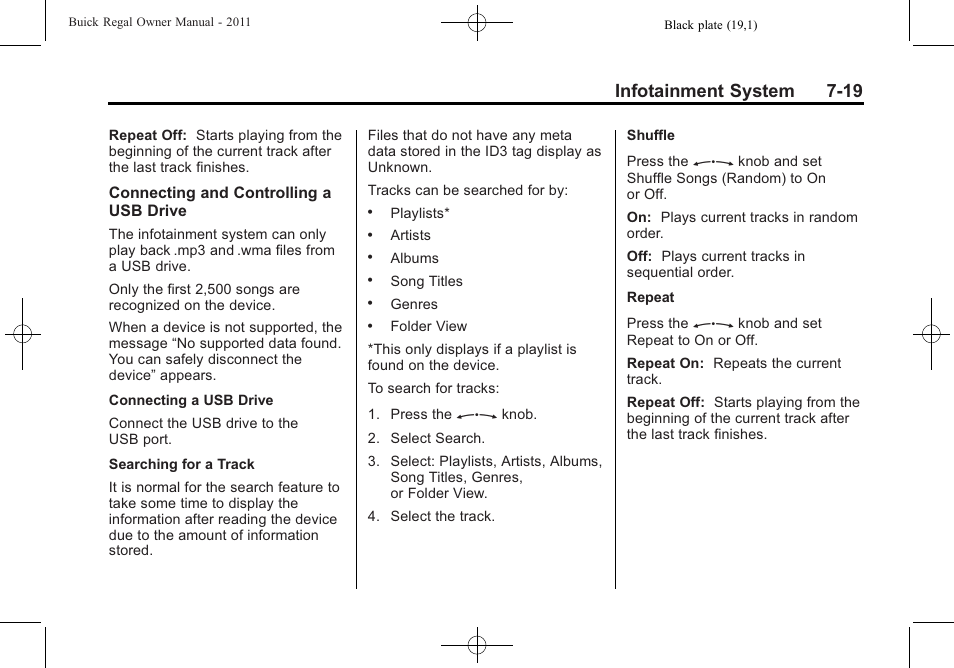 Infotainment system 7-19 | Buick REGAL 2011 User Manual | Page 169 / 368