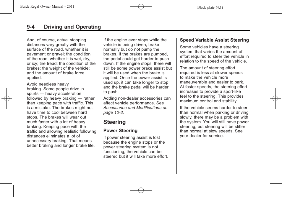 Steering, Steering -4, Transmission) | Buick REGAL 2011 User Manual | Page 194 / 368