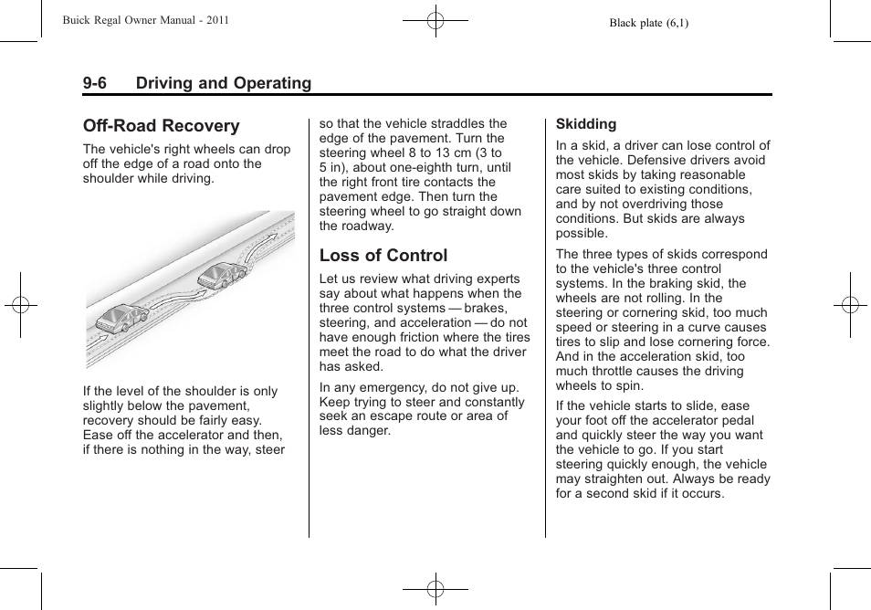 Off-road recovery, Loss of control, Off-road recovery -6 loss of control -6 | Buick REGAL 2011 User Manual | Page 196 / 368