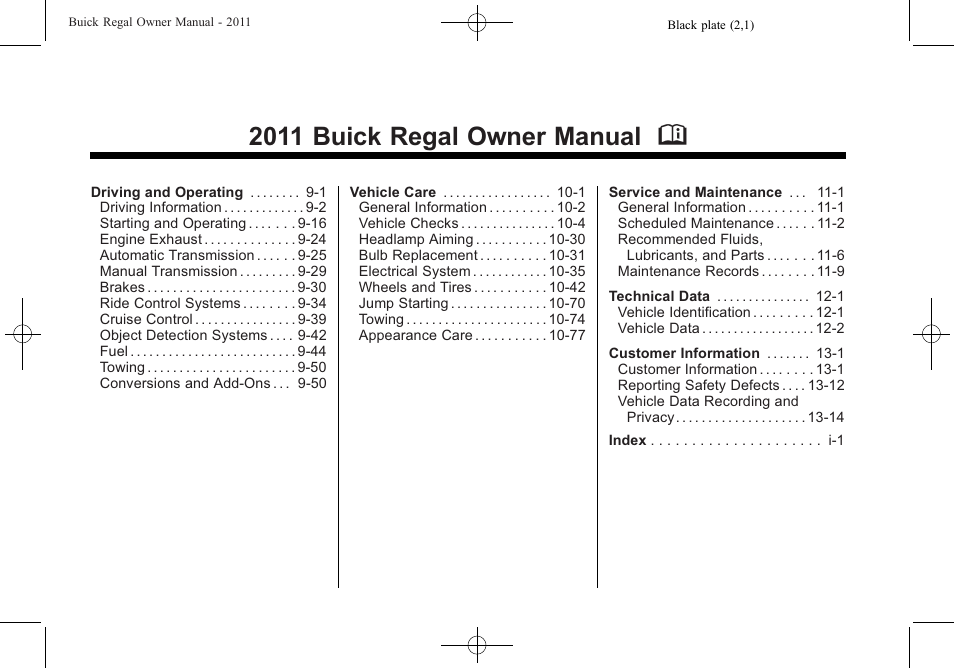 2011 buick regal owner manual m | Buick REGAL 2011 User Manual | Page 2 / 368