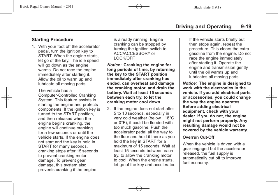 Driving and operating 9-19 | Buick REGAL 2011 User Manual | Page 209 / 368