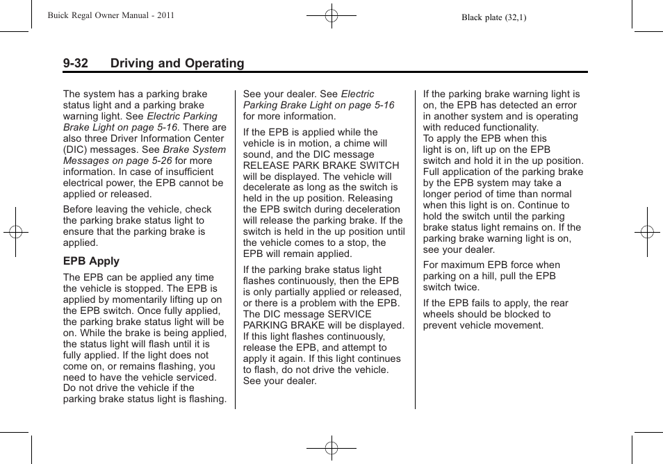 32 driving and operating | Buick REGAL 2011 User Manual | Page 222 / 368