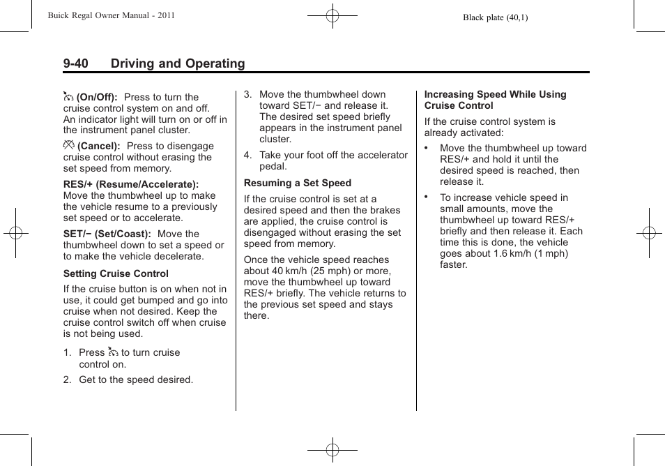 40 driving and operating | Buick REGAL 2011 User Manual | Page 230 / 368