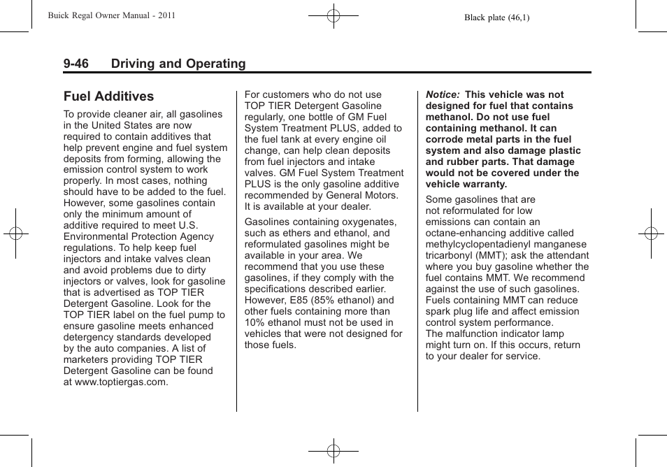 Fuel additives, Fuel additives -46 | Buick REGAL 2011 User Manual | Page 236 / 368