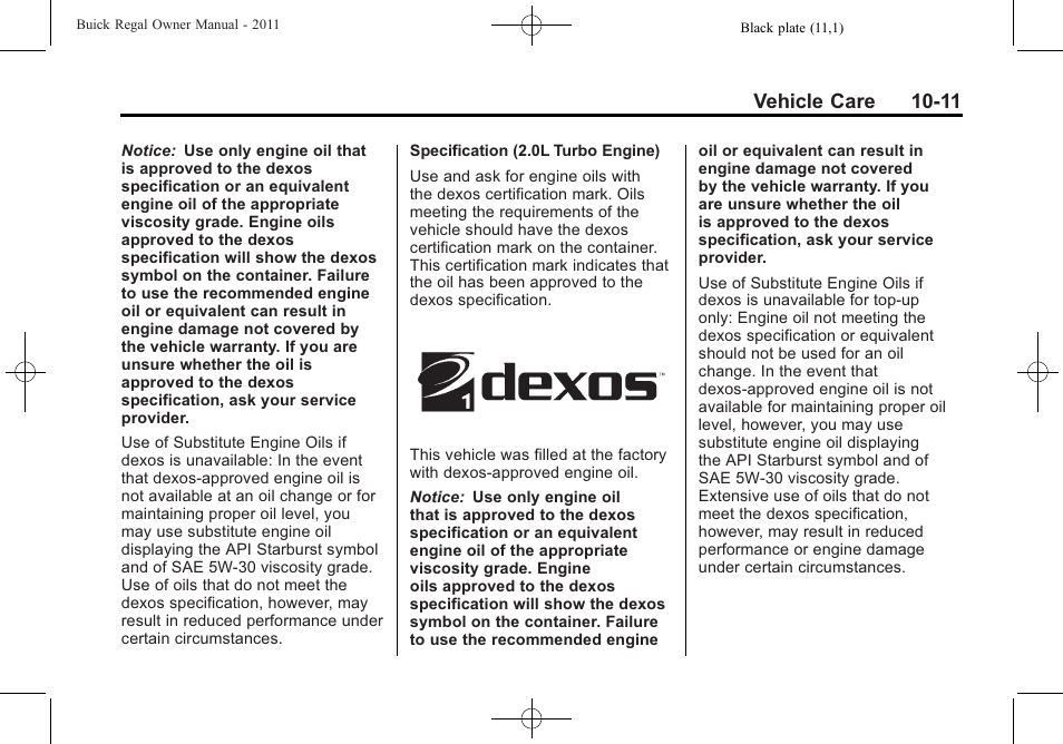 Vehicle care 10-11 | Buick REGAL 2011 User Manual | Page 251 / 368