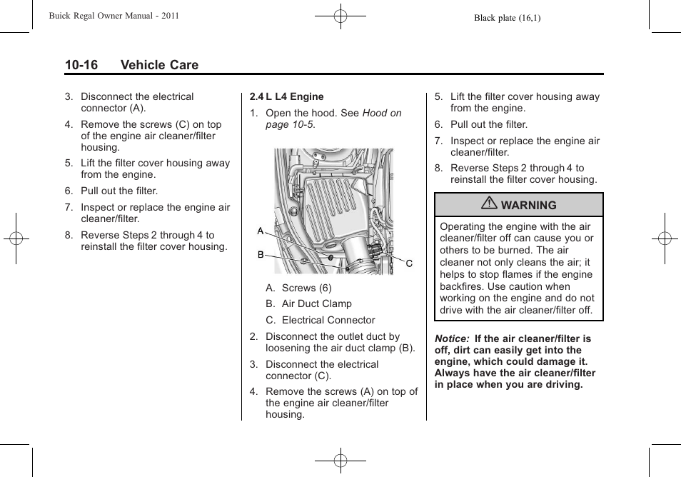 16 vehicle care | Buick REGAL 2011 User Manual | Page 256 / 368