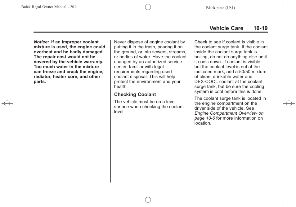 Vehicle care 10-19 | Buick REGAL 2011 User Manual | Page 259 / 368