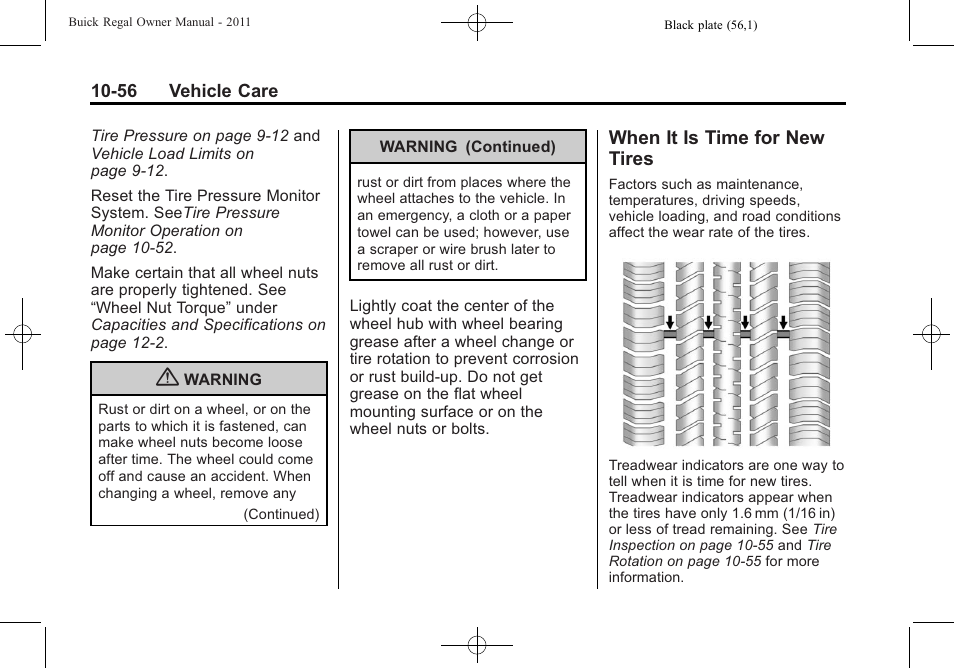 When it is time for new tires, When it is time for new, Tires -56 | Appearance, When it is time for | Buick REGAL 2011 User Manual | Page 296 / 368