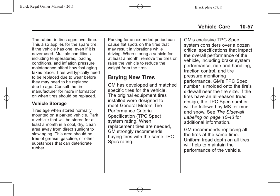 Buying new tires, Buying new tires -57 | Buick REGAL 2011 User Manual | Page 297 / 368