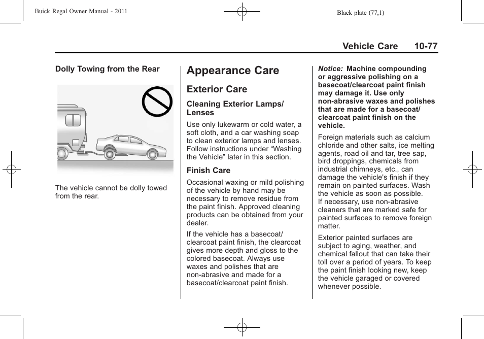 Appearance care, Exterior care, Care -77 | Vehicle data -2, Exterior care -77 | Buick REGAL 2011 User Manual | Page 317 / 368