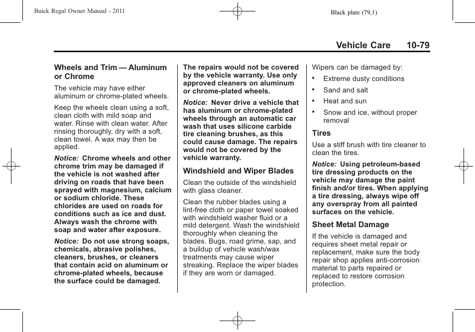 Vehicle care 10-79 | Buick REGAL 2011 User Manual | Page 319 / 368
