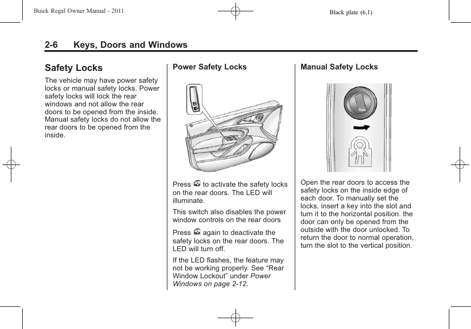 Safety locks, Safety locks -6 | Buick REGAL 2011 User Manual | Page 32 / 368