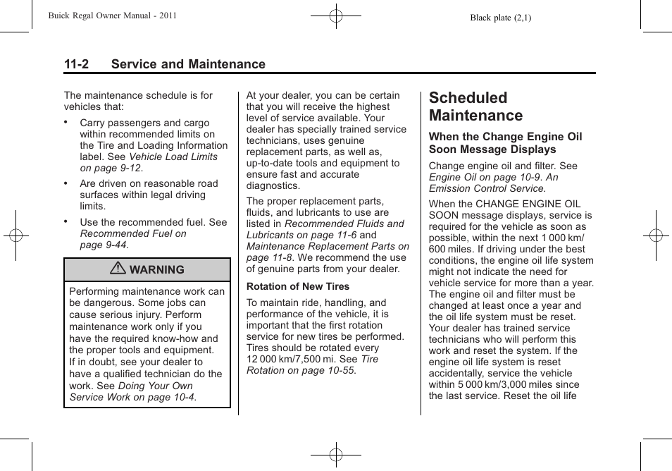 Scheduled maintenance, Scheduled maintenance -2, Maintenance | 2 service and maintenance | Buick REGAL 2011 User Manual | Page 326 / 368