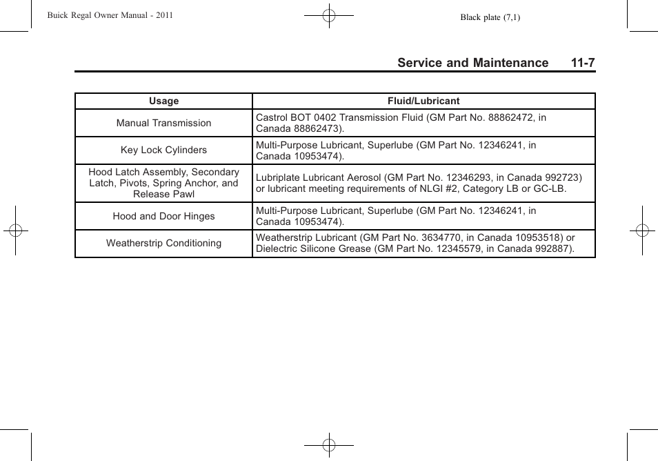 Service and maintenance 11-7 | Buick REGAL 2011 User Manual | Page 331 / 368