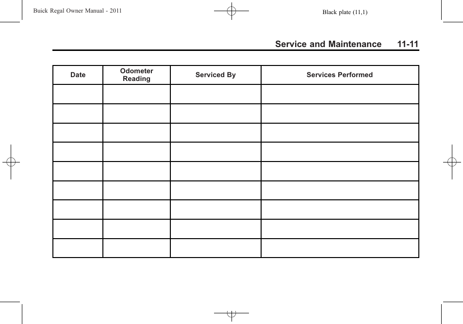 Service and maintenance 11-11 | Buick REGAL 2011 User Manual | Page 335 / 368