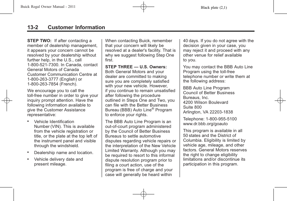 2 customer information | Buick REGAL 2011 User Manual | Page 342 / 368