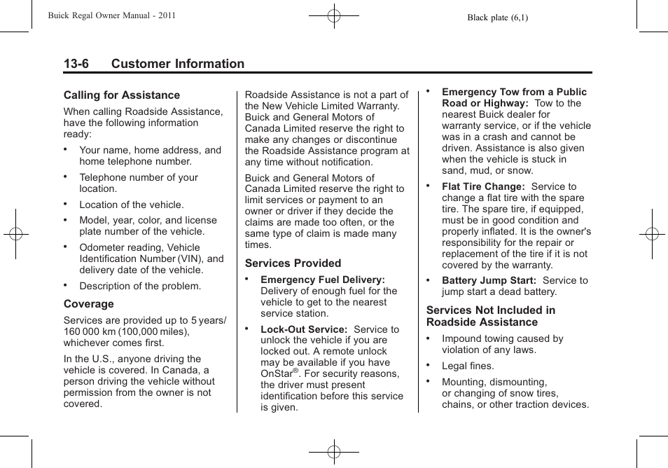 6 customer information | Buick REGAL 2011 User Manual | Page 346 / 368