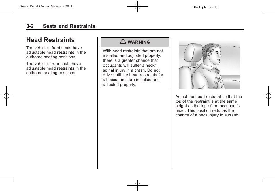 Head restraints, Head restraints -2, Exterior | Pregnancy | Buick REGAL 2011 User Manual | Page 44 / 368