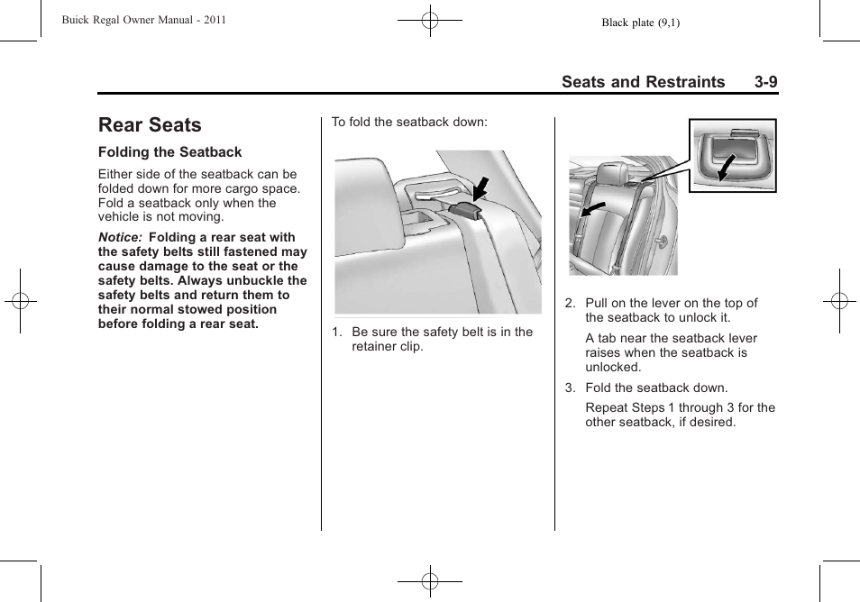 Rear seats, Lighting, Rear seats -9 | When | Buick REGAL 2011 User Manual | Page 51 / 368