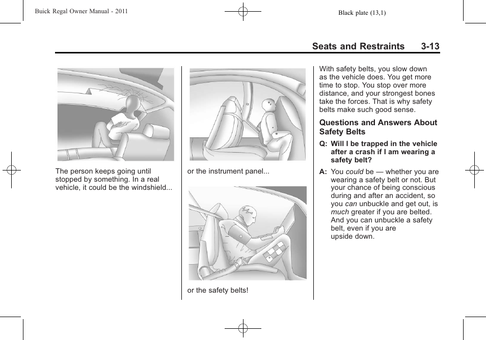 Seats and restraints 3-13 | Buick REGAL 2011 User Manual | Page 55 / 368