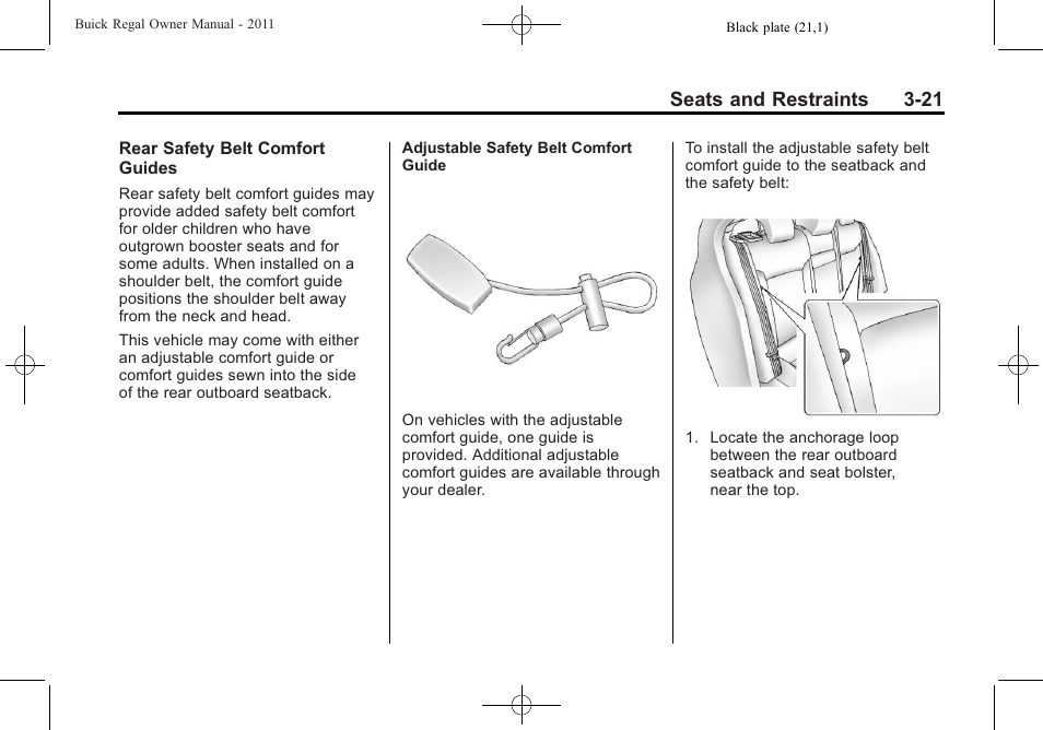 Seats and restraints 3-21 | Buick REGAL 2011 User Manual | Page 63 / 368