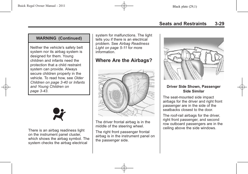 Where are the airbags, Where are the airbags? -29 | Buick REGAL 2011 User Manual | Page 71 / 368