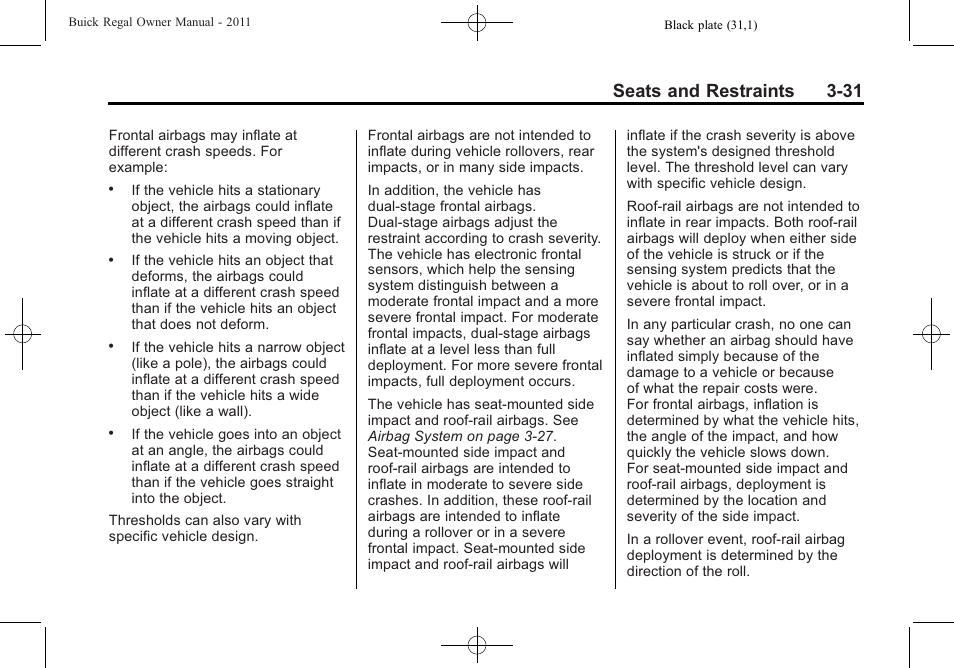 Seats and restraints 3-31 | Buick REGAL 2011 User Manual | Page 73 / 368