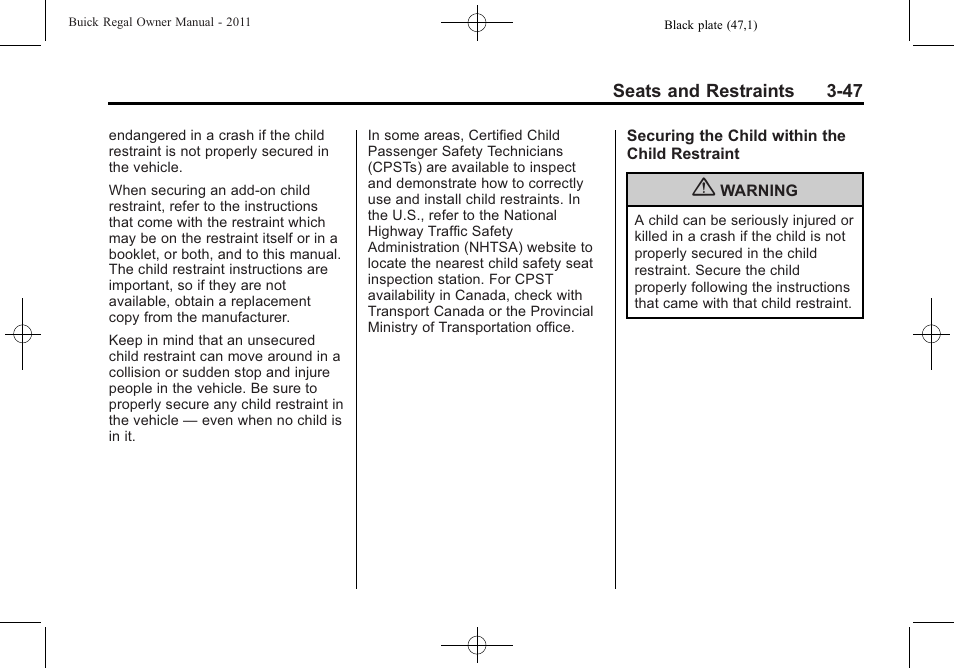 Buick REGAL 2011 User Manual | Page 89 / 368