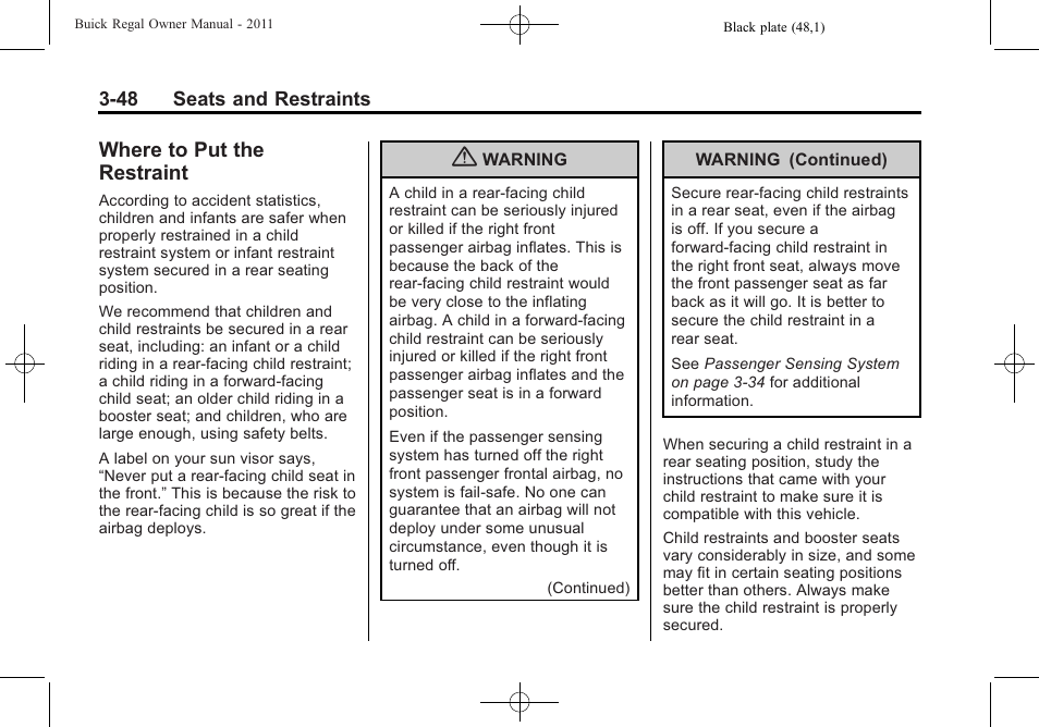 Where to put the restraint, Where to put the restraint -48 | Buick REGAL 2011 User Manual | Page 90 / 368