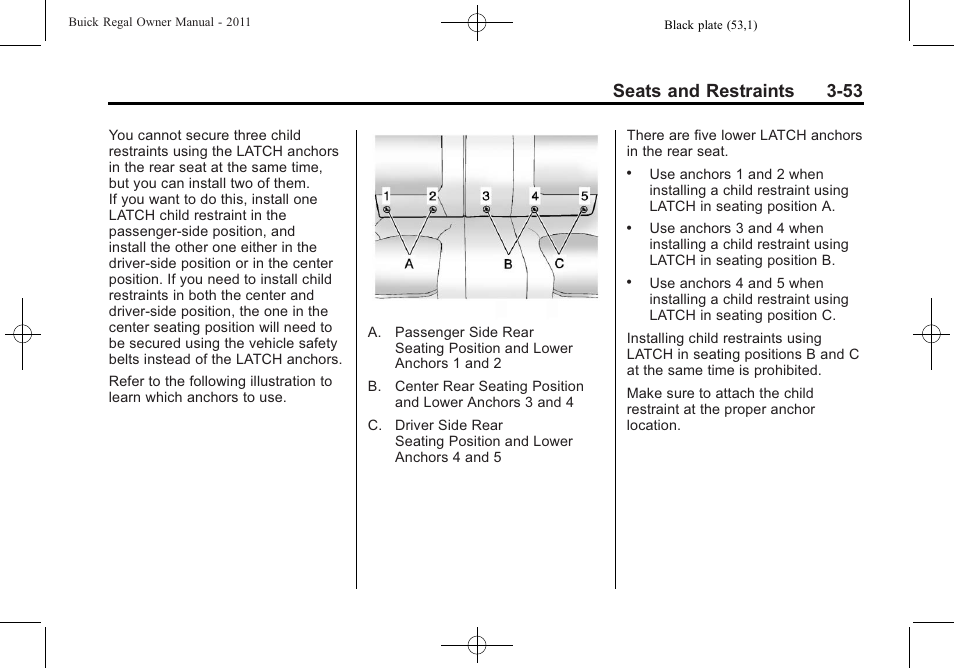 Seats and restraints 3-53 | Buick REGAL 2011 User Manual | Page 95 / 368