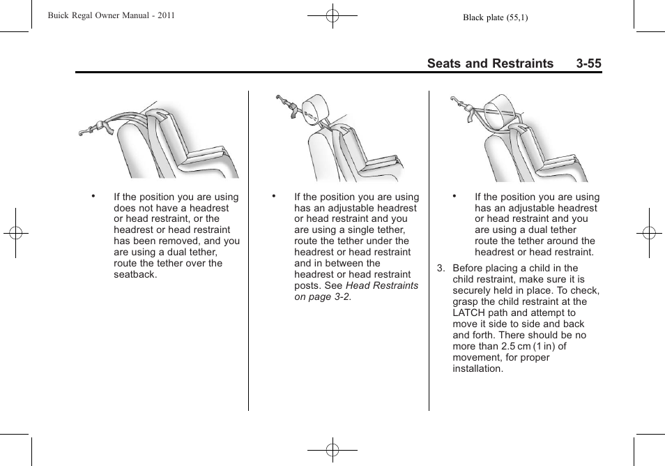 Seats and restraints 3-55 | Buick REGAL 2011 User Manual | Page 97 / 368