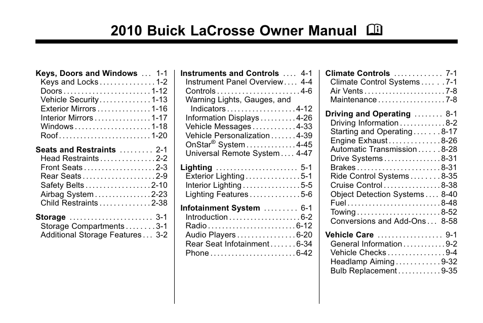 Buick 2010 Lacrosse User Manual | 420 pages