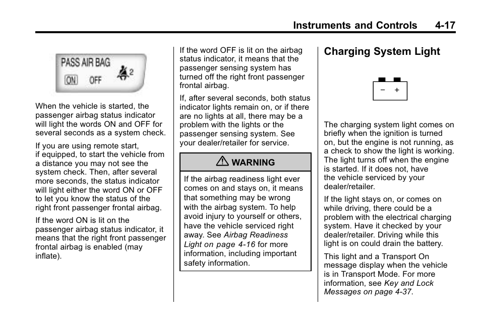 Charging system light, Charging system light -17 | Buick 2010 Lacrosse User Manual | Page 105 / 420