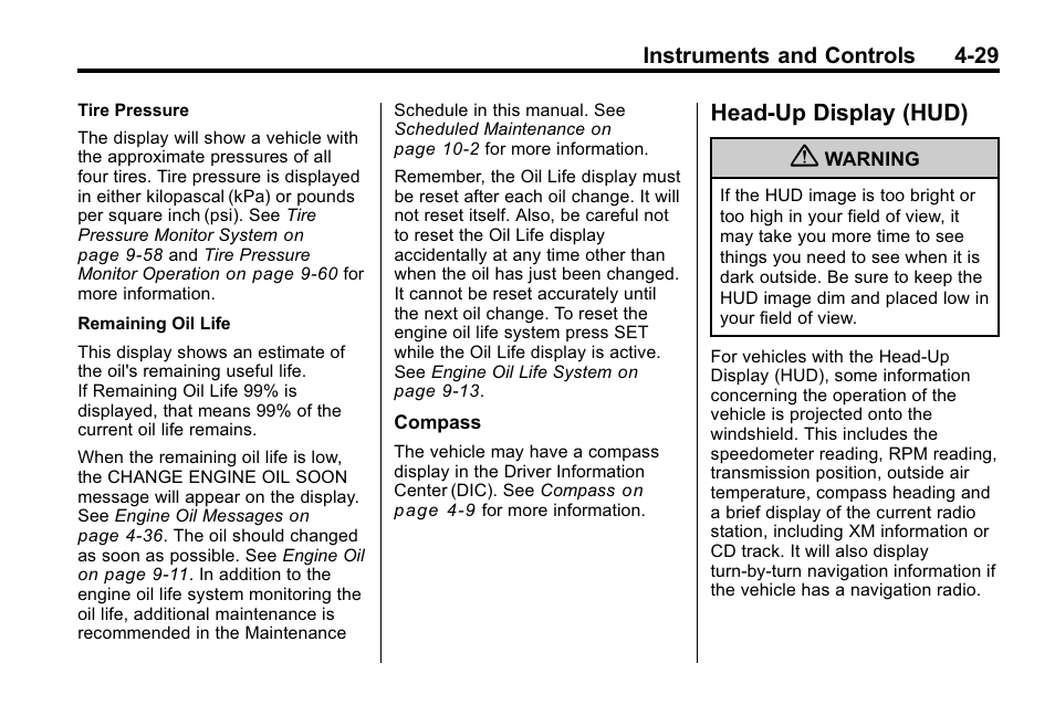 Head-up display (hud), Head-up display (hud) -29, Messages | Head-up display (hud) on | Buick 2010 Lacrosse User Manual | Page 117 / 420