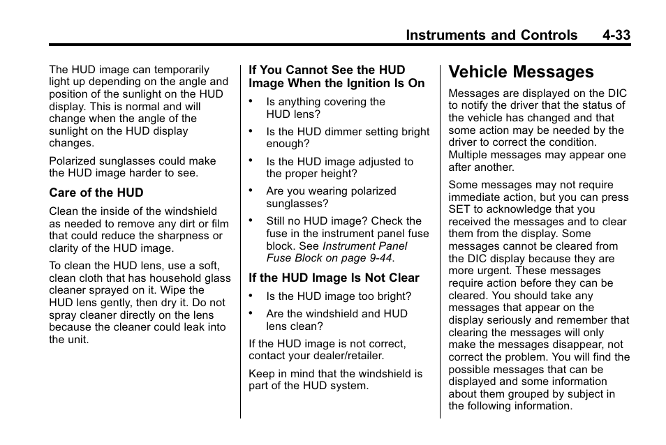 Vehicle messages, Vehicle messages -33, Instruments and controls 4-33 | Buick 2010 Lacrosse User Manual | Page 121 / 420