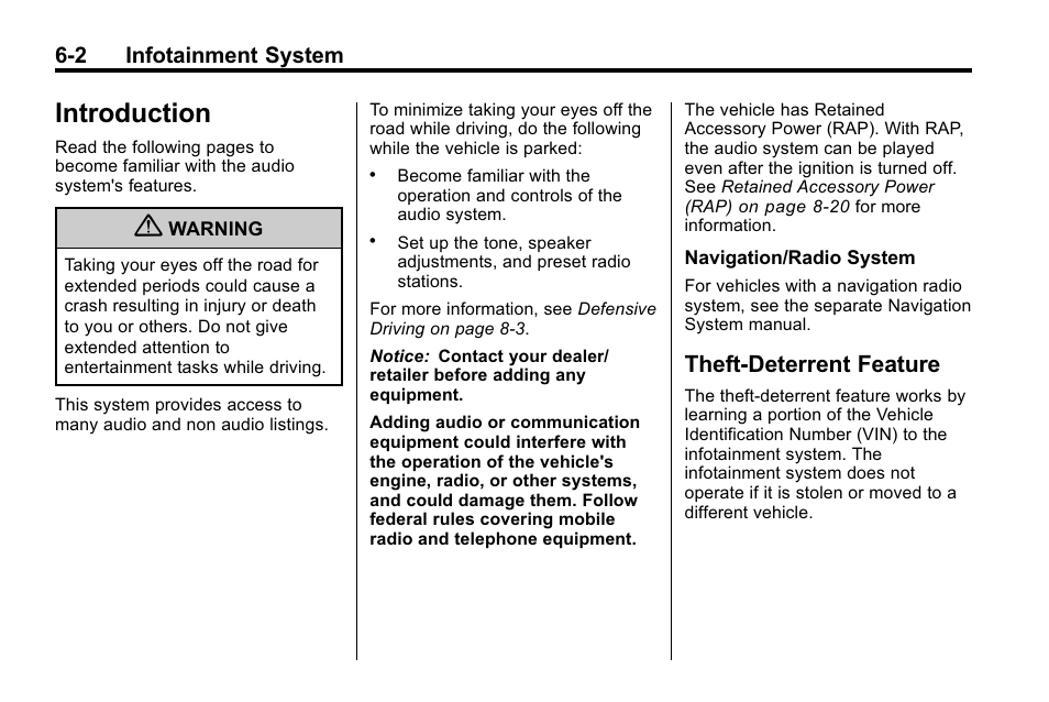 Introduction, Theft-deterrent feature, Introduction -2 | Conversions and add-ons, Introduction -2 theft-deterrent feature -2, 2 infotainment system | Buick 2010 Lacrosse User Manual | Page 150 / 420