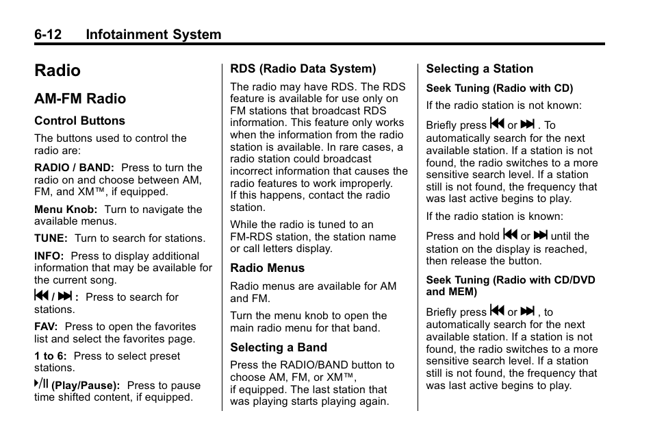 Radio, Am-fm radio, Am-fm radio -12 | Bluetooth (overview) | Buick 2010 Lacrosse User Manual | Page 160 / 420