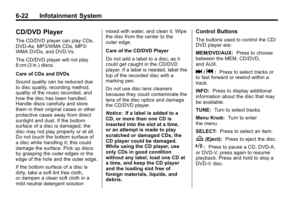 Cd/dvd player, Cd/dvd player -22, 22 infotainment system | Buick 2010 Lacrosse User Manual | Page 170 / 420