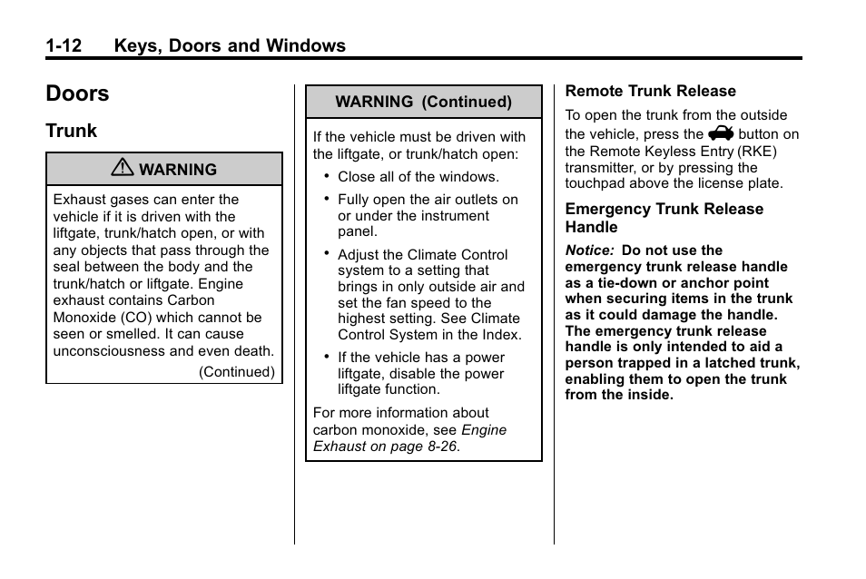 Doors, Trunk, Doors -12 | Controls, Trunk -12, 12 keys, doors and windows | Buick 2010 Lacrosse User Manual | Page 18 / 420