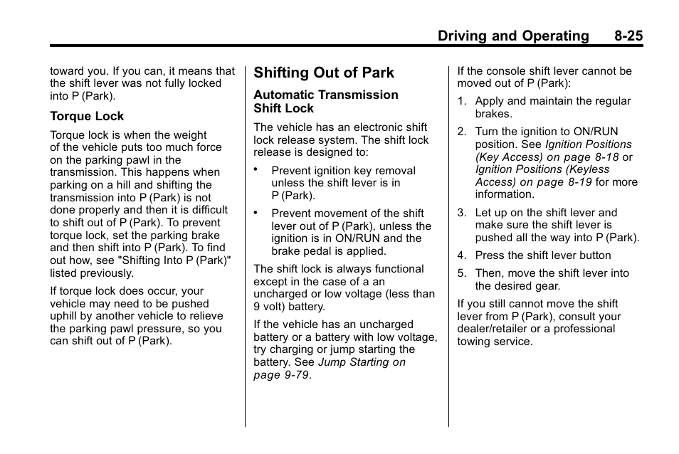 Shifting out of park, Shifting out of park -25, Driving and operating 8-25 | Buick 2010 Lacrosse User Manual | Page 249 / 420