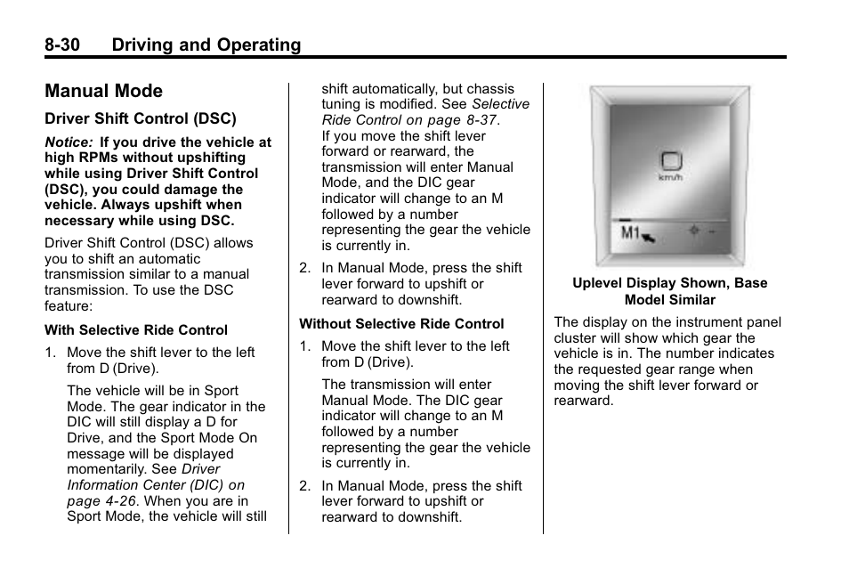 Manual mode, Mode -30, 30 driving and operating | Buick 2010 Lacrosse User Manual | Page 254 / 420