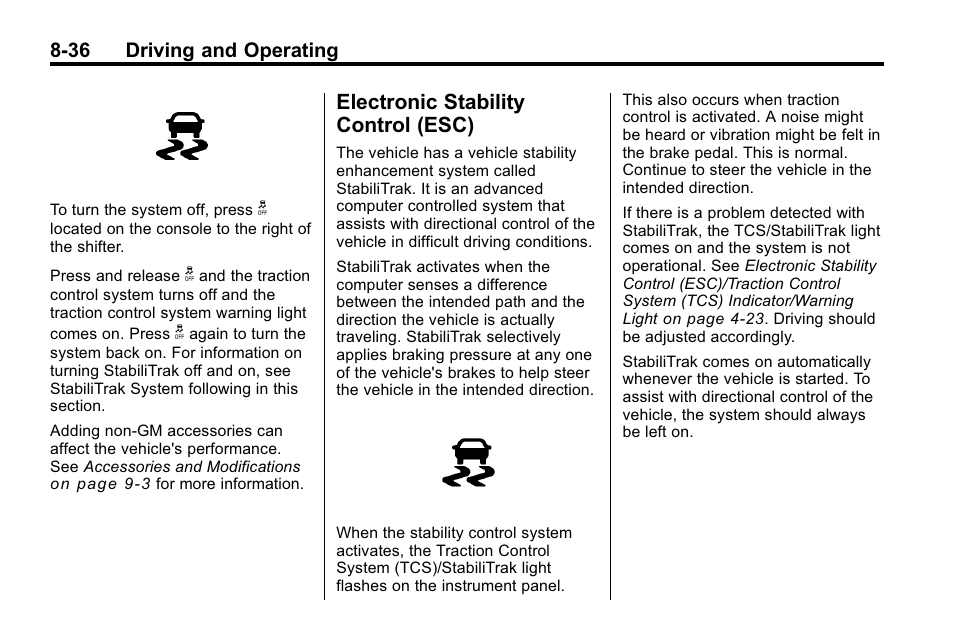 Electronic stability control (esc), Electronic stability, Control (esc) -36 | Buick 2010 Lacrosse User Manual | Page 260 / 420