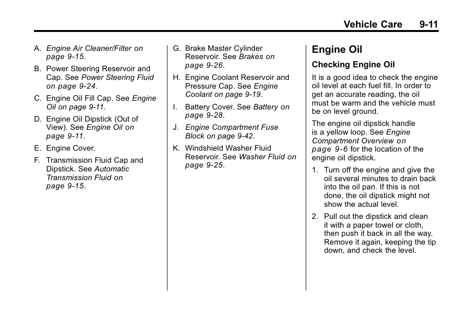 Engine oil, Engine oil -11, Engine | Vehicle care 9-11 | Buick 2010 Lacrosse User Manual | Page 293 / 420