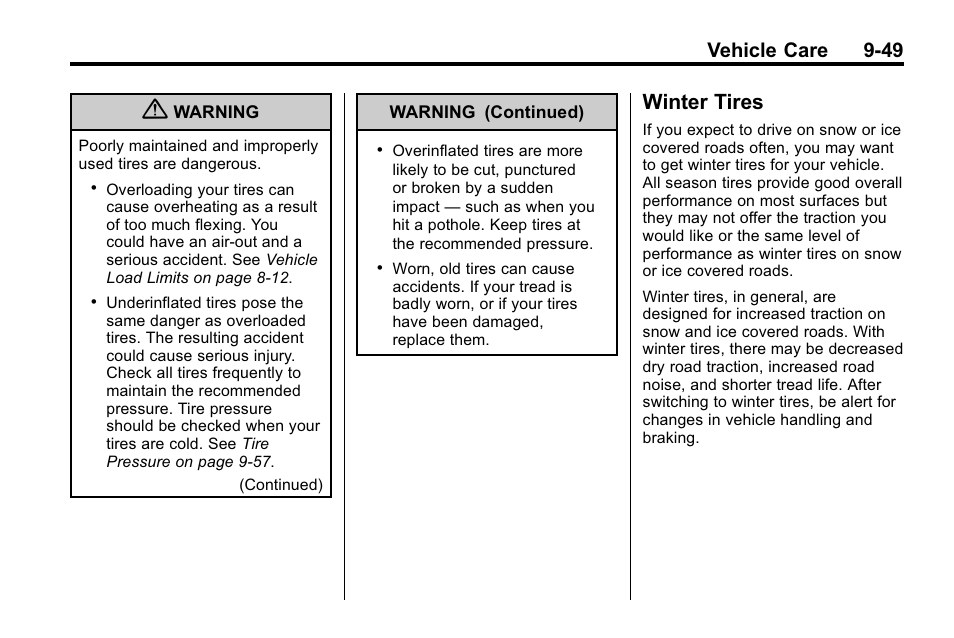 Winter tires, Winter tires -49, Vehicle care 9-49 | Buick 2010 Lacrosse User Manual | Page 331 / 420