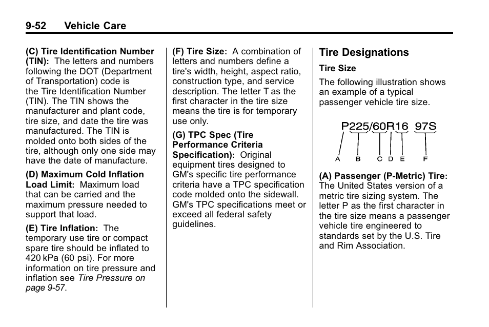 Tire designations, Tire designations -52 | Buick 2010 Lacrosse User Manual | Page 334 / 420