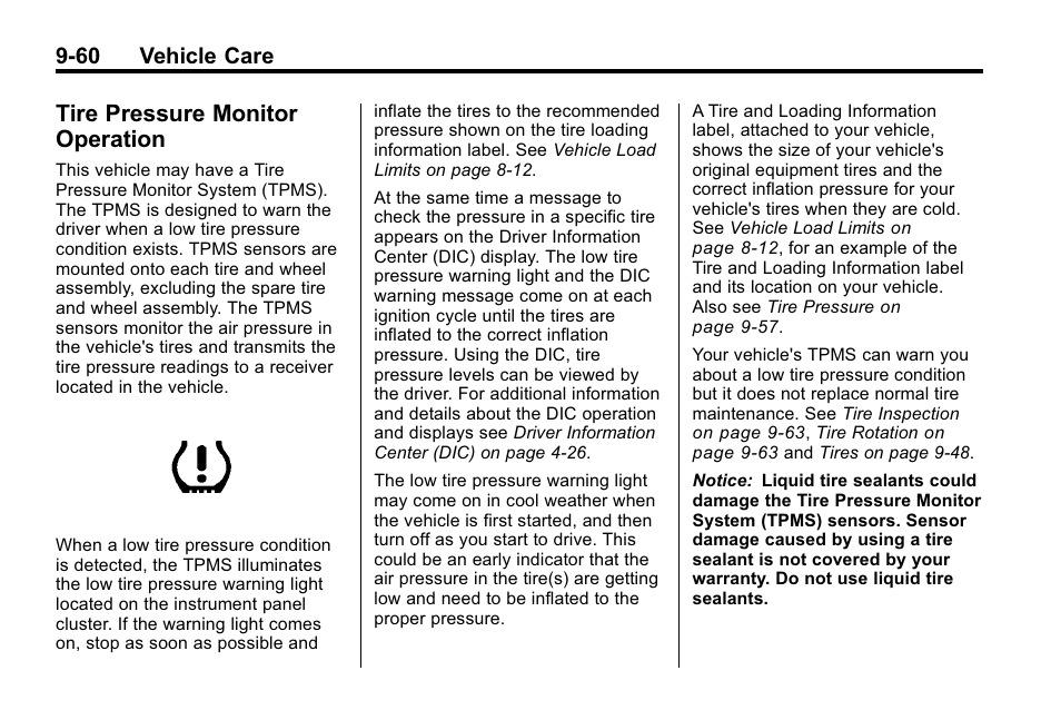 Tire pressure monitor operation, Tire pressure monitor, Operation -60 | 60 vehicle care | Buick 2010 Lacrosse User Manual | Page 342 / 420