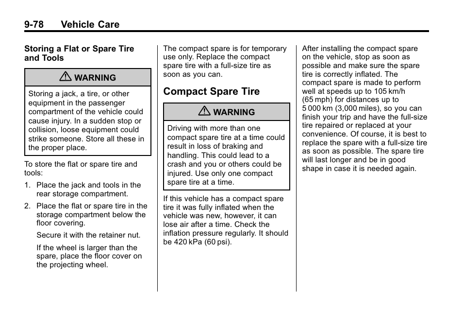 Compact spare tire, Compact spare tire -78 | Buick 2010 Lacrosse User Manual | Page 360 / 420