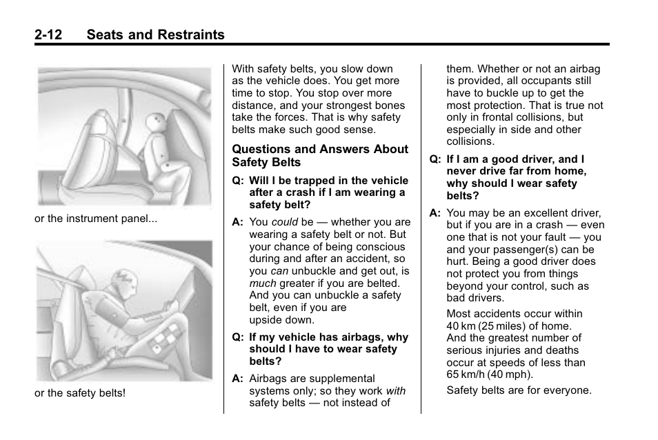 12 seats and restraints | Buick 2010 Lacrosse User Manual | Page 40 / 420