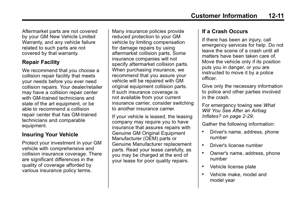 Customer information 12-11 | Buick 2010 Lacrosse User Manual | Page 403 / 420