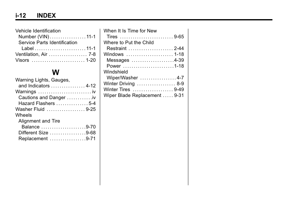 Index_w, I-12 index | Buick 2010 Lacrosse User Manual | Page 420 / 420